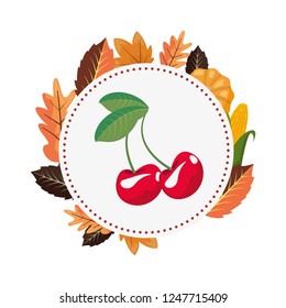 cherry fresh leaves label sticker