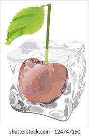 Cherry frozen in ice cube
