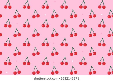 Cherry fruit background pattern, cute fruit background vector illustration.
