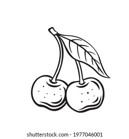 Cherry fruit berry outline vector icon, drawing monochrome illustration. Healthy nutrition, organic food, vegetarian product