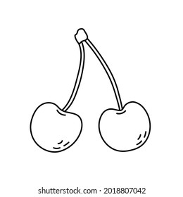 Kirschfrucht. Berry Sketch. Schwarze Linie Symbol. Vektorgrafik für das Farbbuch
