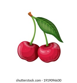 Cherry Fruit berry vector illustration in cartoon style. Healthy nutrition, organic food, vegetarian product