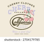 Cherry fruit with bow print. Sweet cherry artwork. Nature fruit club print design. Organic food artwork for for t-shirt. Fruit vintage t-shirt design. Have a nice day.