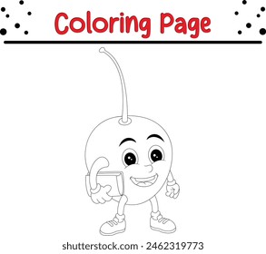 Cherry fruit cartoon character coloring page. coloring book for kids.