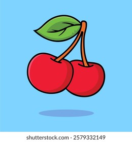Cherry Fruit Cartoon Icon Illustration, Food Nature Icon Concept Isolated.