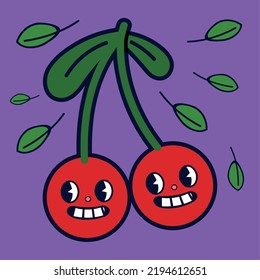 diseño retro de dibujos animados de frutas de cerezo