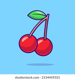 Cherry Fruit Cartoon Vector Icon Illustration. Food Nature Icon Concept Isolated Premium Vector. Flat Cartoon Style
