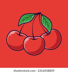 Cherry Fruit Cartoon Vector Icon Illustration. Food Fruit Icon Concept Isolated Premium Vector. Flat Cartoon Style Suitable for Web Landing Page, Banner, Sticker, Background