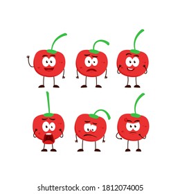 Cherry fruit character cartoon mascot pose set humanized funny expression stye
