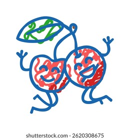 cherry fruit character doodle icon sketch vector. cherry fruit character sign. isolated symbol illustration