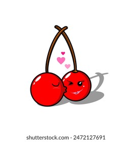 cherry fruit character kiss vector