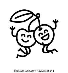cherry fruit character line icon vector. cherry fruit character sign. isolated contour symbol black illustration