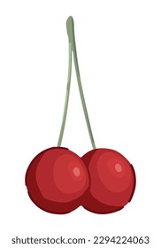 Cherry fruit clipart. Summer harvest doodle isolated on white. Colored vector illustration in cartoon style.