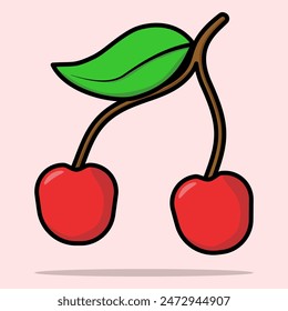 Cherry Fruit Concept, sweet food concept, Delicious Healthy Organic Food Concept Flat Food Table, Fresh fruit illustration, Cute cute cherry fruit character, Flat Cartoon Vector on background.