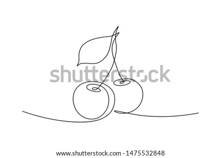 Cherry fruit in continious line art drawing style. Minimalist black line sketch on white background. Vector illustration