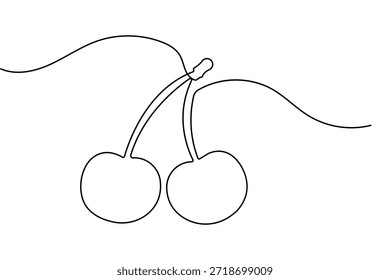 Fruta de cereja desenho contínuo de uma linha ilustração vetor de contorno isolado minimalista