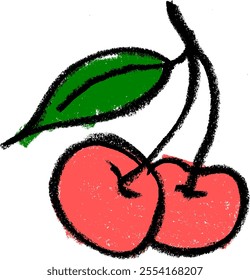 Cherry Fruit Crayon Chalk Drawing Colorful Vector