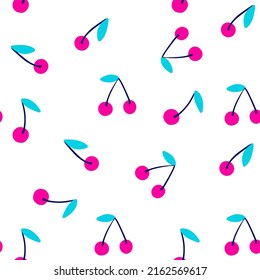 Fruta cereza lindo patrón sin costuras sobre fondo blanco. Ilustración vectorial vintage