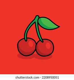 cherry fruit design template on red background looks aesthetic