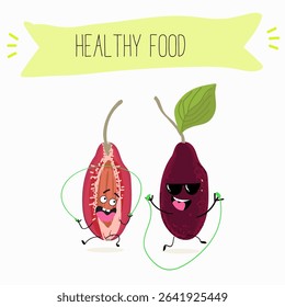 Cherry, fruit, dogwood, cornelian, cornus, characters. Vector hand drawn  illistration.