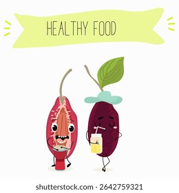 Cherry, fruit, dogwood, cornelian, cornus, funny cheerful characters. Vector hand drawn  illistration.