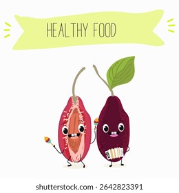 Cereja, fruta, cornélio, cornus, personagens alegres engraçados. Ilustração desenhada à mão vetorial.