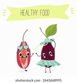Cherry, fruit, dogwood, cornelian, cornus, funny cheerful characters. Vector hand drawn  illistration.