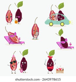 Cherry, fruit, dogwood, cornelian, cornus, funny cheerful characters. Vector hand drawn  illistration.