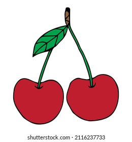 Cherry, fruit doodle drawings vector illustration