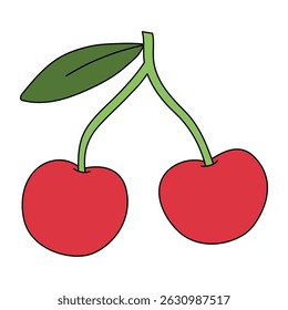 Cherry fruit flashcard for kids vector illustration. Letters C is for Cherry. Cherry coloring pages for kids. Fun fruit worksheets printable for kids activity.
