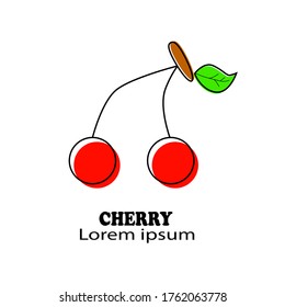 Símbolo del logotipo del icono plano de la fruta de cereza