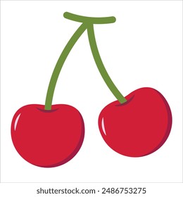 Cherry Fruit in Flat Illustration Isolated on White Background