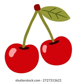 Fruta de cereza en ilustración plana para la decoración del postre dulce. Ideal para diseños de panadería, empaque de postres, pegatinas y lindos gráficos de alimentos.