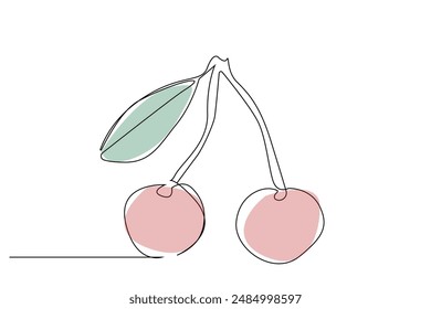 cherry fruit fresh one line art minimalist vector