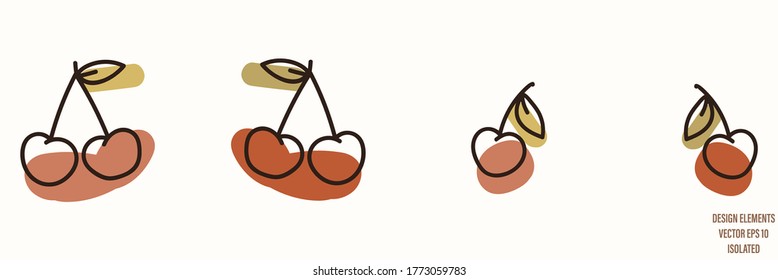 Cherry fruit gender neutral baby illustration clipart. Simple whimsical minimal earthy 2 tone color. Kids nursery room decor print or cartoon animal line art sticker.