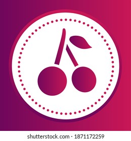 Cherry fruit in gradient glyph icon style. Vector illustration fused cherry icon color with the background isolated on the dashed circle dotted. Colorful geometric shapes