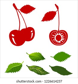 Cherry fruit with a green leaf isolated. Vector illustration