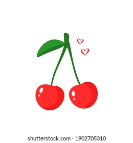 Cherry fruit and heart icon on white background vector illustration.