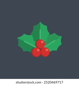 cherry fruit and holy leaf in flat vector design.