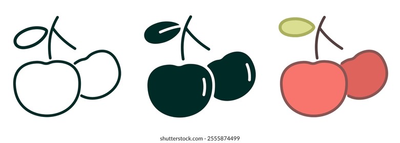 Cherry Fruit icon collection simple design Editable Transparent isolate background