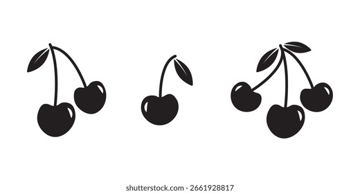 cherry fruit icon set, cherry silhouette vector. Cherry fruit icon. black color cherry vector illustration.