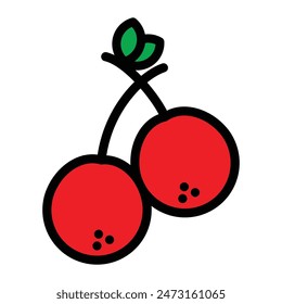 Icono de fruta de cereza, Ilustración vectorial, estilo relleno, mejor utilizado para el Web