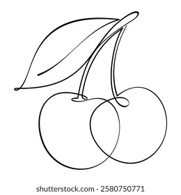 Cherry fruit illustration with continuous line art