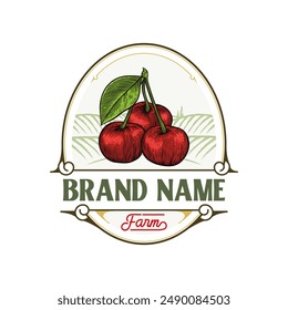 cherry fruit illustration logo in vintage style