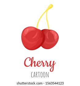 Cherry fruit isolated close-up illustration, cartoon colorful clip-art.