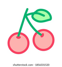 Cherry Fruit Leaf Icon Vector. Outline Cherry Fruit Leaf Sign. Isolated Contour Symbol Illustration