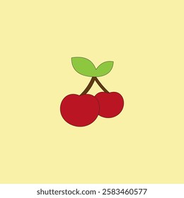 Cherry fruit with leaves vector illustration. 
