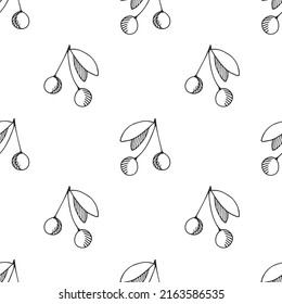 El arte de la línea de frutos de cerezo es un patrón sin fisuras. Bonito fondo con garbanzos