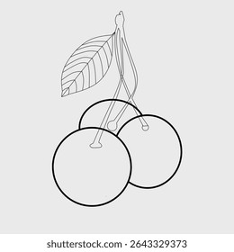 Cherry Fruit Line Art Vector - Minimalist Black and White Illustration