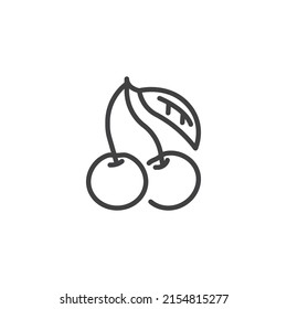 Cherry fruit line icon. linear style sign for mobile concept and web design. cherry with leaf outline vector icon. Symbol, logo illustration. Vector graphics